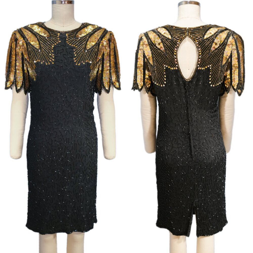 Custom Made Vintage Sequin and Beaded Cocktail Dress - Size MD